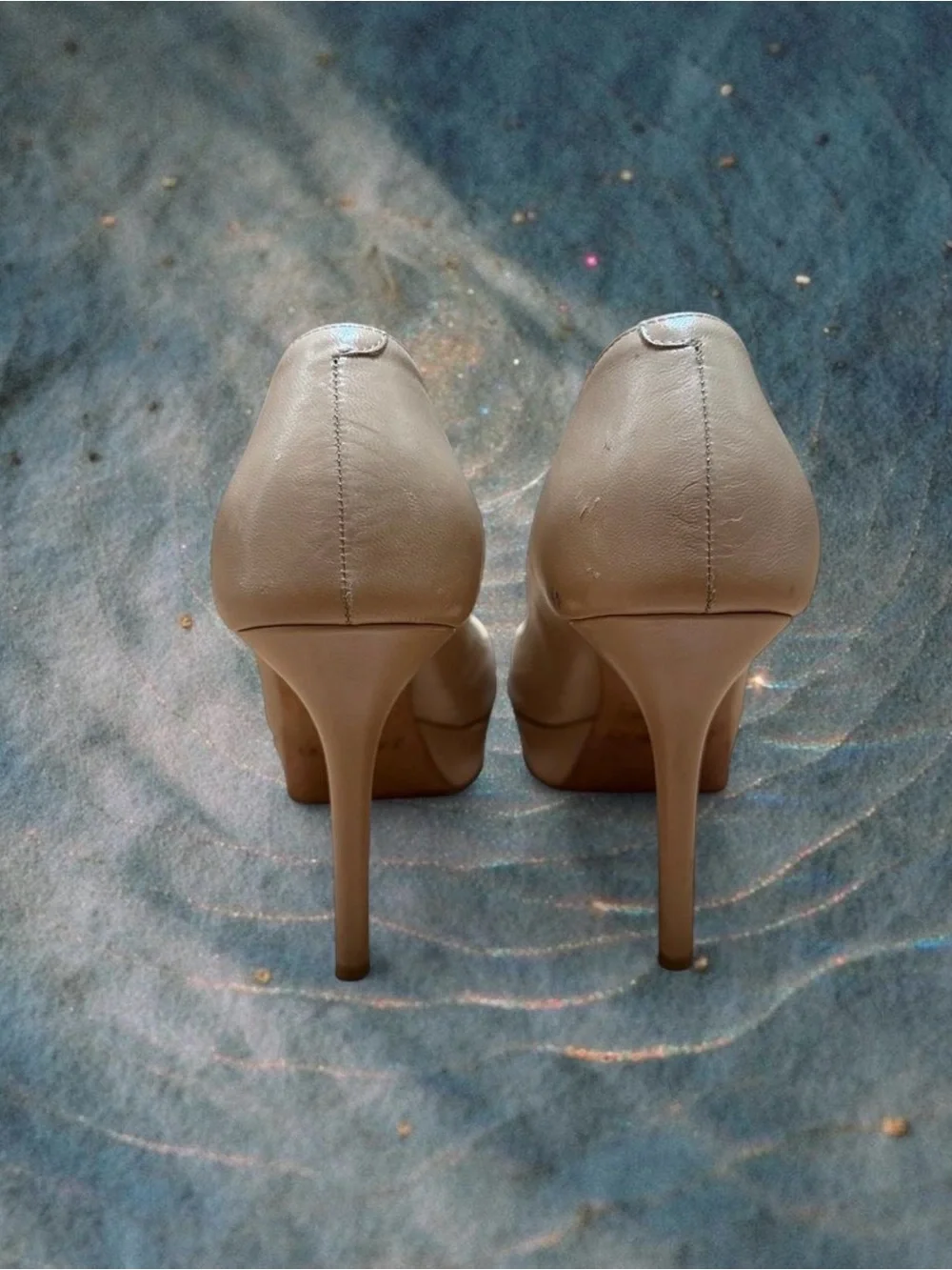 Jimmy Choo Nude Peep-Toe Leather Pumps
